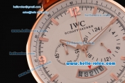 IWC Portuguese Chronograph Japanese Miyota OS20 Quartz Rose Gold Case with Brown Leather Strap and White Dial