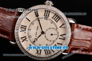 Cartier Rotonde De Asia Manual Winding Steel Case with White Dial Diamonds Bezel and Black Roman Numeral Markers