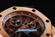 Audemars Piguet Royal Oak Offshore Don Ramon de la Cruz Swiss Valjoux 7750 Automatic Movement Run 12 Second Rose Gold Case with Brown Grid Dial and Numeral Markers