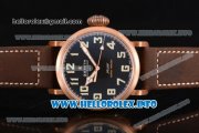 Zenith Pilot Type 20 Extra Special Miyota 9015 Automatic Rose Gold Case with Black Dial Number Markers and Brown Leather Strap - 1:1 Original