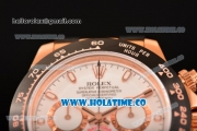 Rolex Daytona Chrono Swiss Valjoux 7750 Automatic Rose Gold Case with PVD Bezel Stick Markers and White Dial (BP)
