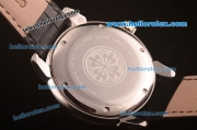 Patek Philippe Calatrava Swiss Quartz Steel Case with White/Black Dial and Black Leather Strap