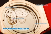 Hublot Big Bang Miyota Automatic Rose Gold Case with White Dial and Red Rubber Strap-Lady Size