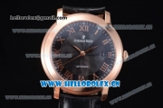 Audemars Piguet Jules Audemars Clone AP Calibre 3120 Automatic Rose Gold Case with Black Dial Roman Numeral Markers and Black Leather Strap (EF)