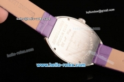 Franck Muller Heart Swiss Quartz Steel Case with Purple Leather Strap Diamond Bezel and White Dial - ETA Coating