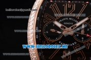 Franck Muller Vanguard Miyota OS20 Quartz Rose Gold Case with Black Dial Black Leather Strap and Diamonds Bezel