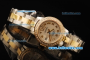 Rolex Datejust Automatic Movement ETA Coating Case with White Dial and Gold Roman Numerals-Diamond Bezel