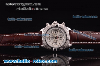 Breitling Chronomat B01 Chronograph Miyota Quartz Steel Case with White Dial and Brown Leather Strap