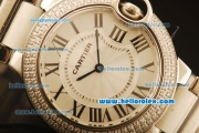 Cartier Ballon Bleu De Swiss ETA Quartz Steel Case with Diamond Bezel and Beige Dial-SS Strap