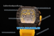 Richard Mille RM 011 Felipe Massa Flyback Chronograph Swiss Valjoux 7750 Automatic Carbon Fiber Case with Skeleton Dial and Yellow Markers - 1:1 Original