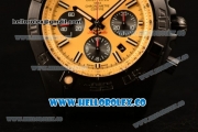Breitling Chronomat B01 44 Blacksteel Chronograph Swiss Valjoux 7750 Automatic PVD Case with Yellow Dial Rubber Strap and Stick Markers