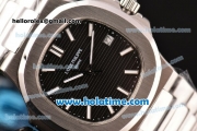 Patek Philippe Nautilus Swiss ETA 2824 Automatic Full Steel with White Stick Markers and Black Dial