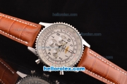 Breitling Navitimer Chronograph Quartz Movement Steel Case with Arabic Numerals and Brown Leather Strap