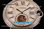 Cartier Ballon Bleu De Tourbillon Asia Automatic Steel Case with White Dial and Roman Numeral Markers - Diamonds Bezel