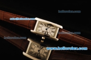 Cartier Tank Americaine Quartz Movement Steel Case with White Dial and Brown Leather Strap - Lady Model