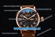 Zenith Pilot Type 20 GMT Asia ST25 Automatic Rose Gold Case with Black Dial Arabic Numeral Markers and Brown Leather Strap