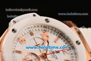Hublot Big Bang Quartz Movement White Dial with Rose Gold Case and Numeral Marking-White Rubber Strap