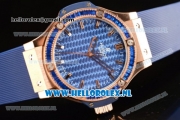 Hublot Big Bang Tutti Japanese Miyota Quartz Rose Gold Case with Blue Dial Stick Markers and Blue Rubber Strap