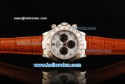 Rolex Daytona Chronograph Swiss Valjoux 7750 Automatic Movement Steel Case with White Dial and Brown Leather Strap