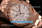 Audemars Piguet Royal Oak 41 MM Clone AP Calibre 3120 Automatic Rose Gold Case/Bracelet with White Dial and Stick Markers - 1:1 Original (JF)