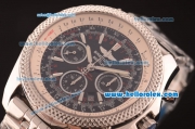 Breitling Bentley Swiss Valjoux 7750 Chronograph Movement Honeycomb Bezel with Black Dial and Silver Stick Marker-SS Strap