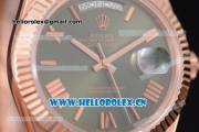 Rolex Day Date II Swiss ETA 2836 Automatic Rose Gold Case/Bracelet with Green Dial and Roman Numeral Markers (BP)