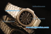 Patek Philippe Nautilus Swiss Quartz Movement Diamond Bezel with Grey Dial and White Stick Markers