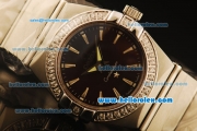 Omega Constellation Swiss Quartz Steel Case with Diamond Bezel and Black MOP Dial-Stick Markers