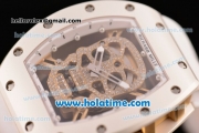 Richard Mille RM 52-01 Miyota 6T51 Automatic Yellow Gold Case with Diamonds Skull Dial and White Rubber Bracelet