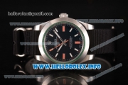 Rolex Milgauss Asia Automatic Steel Case with Black Dial Stick Markers and Black Nylon Strap