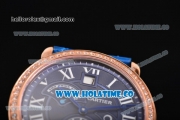 Cartier Rotonde Second Time Zone Day/Night Asia Manual Winding Rose Gold Case with Blue Dial Diamonds Bezel and White Roman Numeral Markers