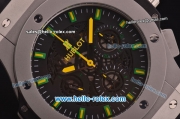 Hublot Aero Bang Niemeyer Swiss Valjoux 7750 Automatic Movement Steel Case with Black Skeleton Dial and Green/Yellow Markers/Hands