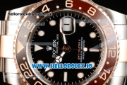 Rolex GTM-Master II 2836 Automatic Rose Gold Case with Black Dial Dots Markers and Two Tone Bracelet