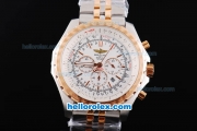 Breitling for bentley Working Chronograph Quartz Movement with White Dial and Rose Gold Bezel-Two Tone Strap