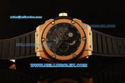 Hublot King Power Chronograph Quartz Rose Gold Case with Black Carbon Fiber Dial and Black Rubber Strap