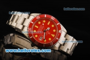 Rolex Submariner Automatic Movement Full Steel with Red Bezel and Red Dial - Yellow Markers