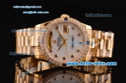 Rolex Day-Date 2813 Automatic Gold Case with White Dail and Diamond Bezel ETA Coating