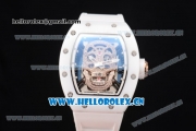 Richard Mille RM052 Miyota 9015 Automatic Rose Gold Case with White Rubber Strap and Skull Dial Dot Markers