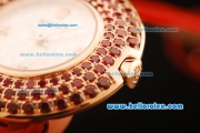 Rolex Datejust Swiss Quartz Movement Rose Gold Case with Red Diamond Bezel and Red Leather Strap - Lady Size