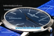 Jaeger-LECoultre Master Ultra Thin Jubilee Miyota OS2035 Quartz Steel Case with Blue Leather Strap Stick Markers and Blue Dial