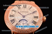 Cartier Ballon Bleu De Small Swiss Quartz Rose Gold Case with Diamonds Bezel White Dial and Black Leather Strap - Black Markers