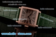 Franck Muller Master Square Swiss ETA 2824 Automatic Rose Gold Case Diamond Bezel with Green Leather Strap and Diamond Dial