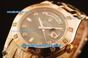 Rolex Day-Date Swiss ETA 2836 Automatic Rose Gold Case with Diamond Bezel and Black MOP Dial -Rose Gold Strap