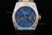 Rolex Datejust Oyster Perpetual Two Tone with Gold Bezel and Blue Rolex Logo Dial