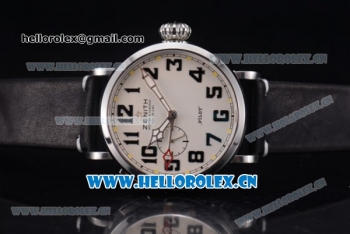 Zenith Pilot Type 20 GMT Asia ST25 Automatic Steel Case with White Dial Arabic Numeral Markers and Black Leather Strap