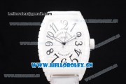 Franck Muller Black Croco Asia Automatic Ceramic Case with White Dial and Arabic Numeral Markers White Leather Strap