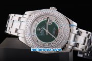 Rolex Day-Date Oyster Perpetual Automatic Full Diamond Bezel with Green and Diamond Dial,Roman Marking-Big Calendar