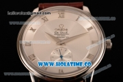 Omega De Ville Co-Axial Asia Automatic Steel Case with White Dial Roman Numeral Markers and Brown Leather Strap