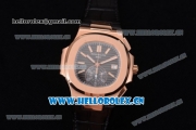 Patek Philippe Nautilus Clone PP 315 Automatic Rose Gold Case with Black Dial Arabic Numeral Markers and Black Leather Strap (BP)