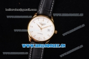 Longines Master Date Swiss ETA 2824 Automatic Yellow Gold Case with White Dial Black Leather Strap and Diamonds Markers
